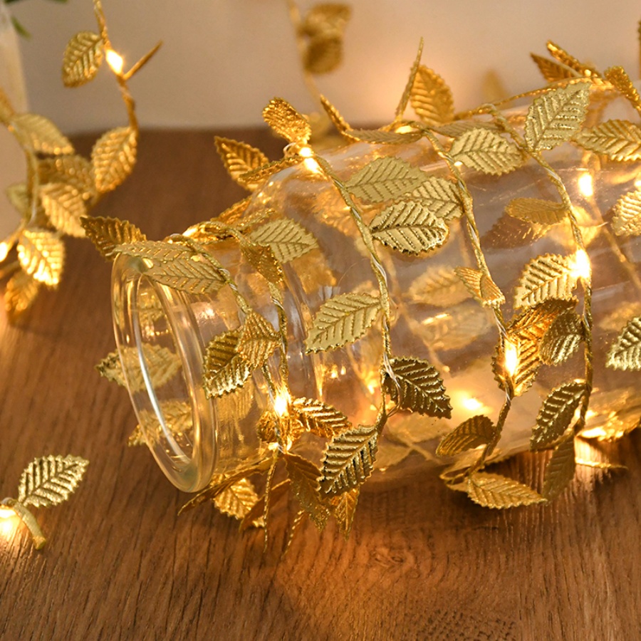 Lighting Wedding Outdoor - Altın Yaprak Rattan Bakır Tel Dizili