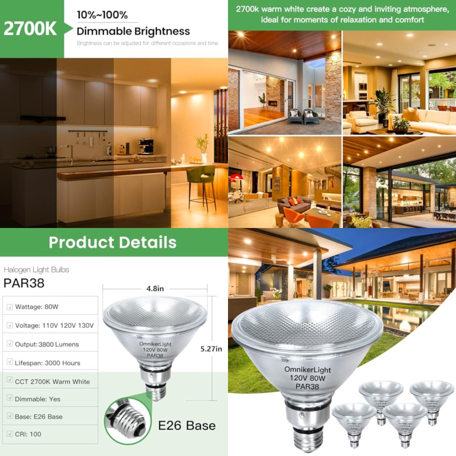 Outdoor Lighting Bulbs - PAR38 Projektör Ampulleri, 80W 120V Halojen
